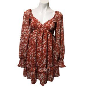 New Peach Love California boho dress Women's small red floral babydoll peasant